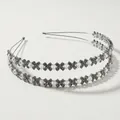Elegant double-layered bridal headband with grey and clear crystals on silver metal - Double Layer Design / Double Layer Full Zircon