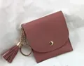 Minimalist dusty rose mini coin purse with fringe tassel and gold keychain ring - Dusty Pink