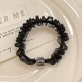 Elegant black mesh hair scrunchie with a transparent square bead detail - Black Rhinestone Mesh Style