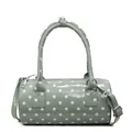 Light green polka dot barrel bag in glossy patent leather with silver hardware - Green Without Pendant