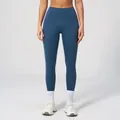 Yoga-Leggings mit hoher Taille in Nebelblau aus gebürstetem, mattem Stretch-Stoff - S / Dunkelblau