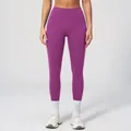 High waisted dark purple yoga leggings with contrast stitching for women - Mulberry Purple