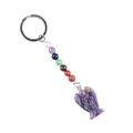 Porte-clés ange chakra fait main avec sept pierres naturelles et améthyste violette - Améthyste