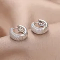 Macro view of silver wide hoop earrings with multi-row pavé-set white cubic zirconia - Silver