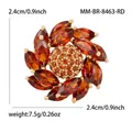 Detailansicht der Blumenbrosche mit Bernsteinen, Größe 2.4cm und Gewicht 7.5g - Vergoldeter Stil / Rot