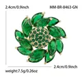 Élégante broche fleur rotative avec cristaux vert émeraude et finition dorée - Or 14 Carats - Vert 8463 - Gn