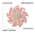 Élégante broche fleur rotative en zircon rose et métal doré pour femme - Or Véritable 14 Carats - Rose 8463 - Pk