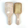 Natural bamboo air cushion hair brush with pink pearlescent acetate shell inlay - Large / White Bamboo