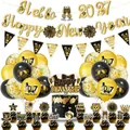 Set decorazioni Capodanno 2027 nero e oro con striscioni palloncini e topper per torte - Set di Decorazione / Set Palloncini Striscione Cake Topper Nastro