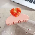 Roze acetaat haarklem met oranje amber bloemen hart patroon voor paardenstaart - Roze 5.5cm