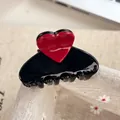 Pince à cheveux en acétate noir avec un cœur rouge pour une coiffure élégante - Noir 5.5cm