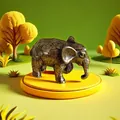 Realistic elephant ornament with vintage metal texture on a yellow display stand - Elephant