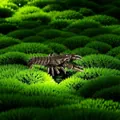 Detailed close-up of a bronze lobster craft with realistic textures on green moss background - Crawfish