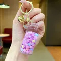 Luminous drifting bottle keychain with pink liquid, purple sequins and gold bell - Luminous Snowflake (Gold Hardware) / Lobster Clasp Style / Purple