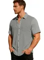 Chemise grise à manches courtes pour hommes en tissu chiné respirant avec poche poitrine - Gris Chiné