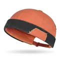 Berretto docker bicolore arancione e nero con toppa consumata e cinturino regolabile - Regolabile / Rosso Arancio