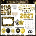 Set decorativo Capodanno 2027 con palloncini oro nero, banner e accessori foto - Kit Completo di Decorazioni Capodanno 2027