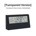 Reloj despertador digital con temperatura y humedad, marco negro y pantalla transparente - Negro transparente