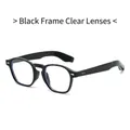 Retro black frame sunglasses with clear lenses and silver metal rivet accents - Black Frame Clear Lenses
