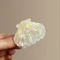 Mini acetic shell hair claw in milky white with gold stripes for side styling - White Shell
