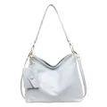 Light blue leather hobo shoulder bag with adjustable strap and small matching pouch - Blue