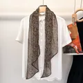 Retro paisley pattern long silk scarf in dark brown and deep red on white shirt - Vintage Floral