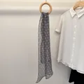 Long grey 100% silk scarf with white polka dots and elegant French design - Mist Grey Polka Dot