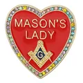 Heart-shaped Mason's Lady brooch with red enamel and colorful rhinestones inlay - Colorful Rhinestone Heart Shape (C3399-6)