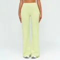 Damen Schlaghose mit hoher Taille in Limettengrün und weißen Seitenstreifen Details - S / Zitronengrün