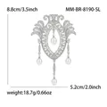 Spilla vintage argento con motivo barocco traforato, zirconi e pendenti di perle - Argento