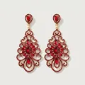 Orecchini barocchi dorati traforati con strass rossi e design vintage a goccia - Oro + Zirconia Rossa