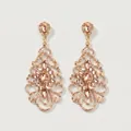 Luxurious gold chandelier earrings with hollow lace pattern and champagne crystals - Gold + Peach Zirconia