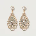 Elegant gold-tone hollow chandelier earrings with sparkling pear-shaped rhinestones - Gold + White Zirconia