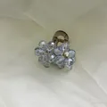 Elegant light blue crystal flower hair claw clip with golden wire on brown base - Dual Floral Blue (F1-104)