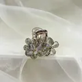 Elegant smokey grey crystal flower hair claw clip with rhinestones for women - Dual Floral Grey (F1-104)