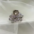 Elegant purple crystal double flower hair claw clip with rhinestones and gold spring - Dual Floral Purple (F1-104)