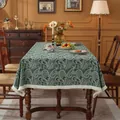 Tovaglia jacquard verde vintage con motivo paisley e nappe color crema decorativa - Base Verde Con Anacardi E Fitte Infiorescenze. / 140*220cm