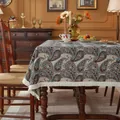Tovaglia jacquard paisley retrò americana con frange bianche in marrone e blu scuro - 140x220 / Sfondo beige paisley
