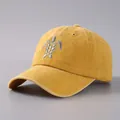 Classic mustard yellow cotton baseball cap featuring detailed grey sea turtle embroidery - One Size / Yellow