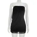 Elegant black strapless ruched mini bodycon dress for parties and stylish events - S / Black