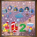 Christmas 2027 static window clings featuring Santa, snowman and festive holiday elements - 【2 Styles Combination】BQ528+544