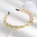 Elegant thin gold headband with alternating white pearls and gold metal beads - Pearl Gold Style