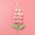 Pink handmade crochet lupine flower with green leaves on solid pink background - Lilac / Gradient Pink