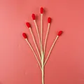 Handmade crochet red berry bouquet with six textured stems on a soft coral background - 6-Head Bell Fruit Stem / Red