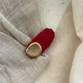 Red woven hair clip with hammered gold metal buckle in a vintage handmade style - Oval Gold Label Style / Red