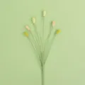 Handmade crochet flower branch with multiple cream and tan buds on green background - Gradient Green - 6-Head Bell Fruit Branch