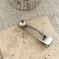 Silver metal hair clip with spherical bead on a minimalist oval duckbill hairpin - Artificial Pearl Decor Style / Gray