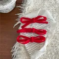 Three-piece set of red velvet bow hair clips with elegant silver metal duckbill base - Solid Velvet Bow (67-B8) / 3-Pack / Red