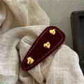 Cute burgundy velvet hair clip with gold hearts and white stitching for women - Teardrop Gold Heart Style (J6.2/300-B270) / Burgundy