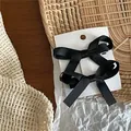 Pair of black ribbed ribbon bow hair clips on card, cute Korean style accessories - Striped Bowknot Clip Pair (H1.4/167-B10) / 2 Pcs/Set / Black